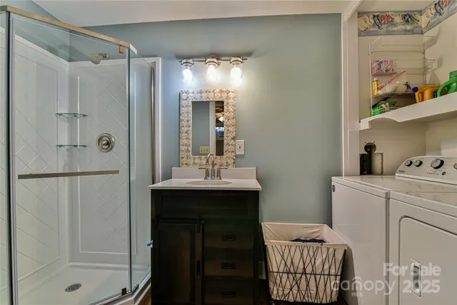 a bathroom with a sink and mirror
