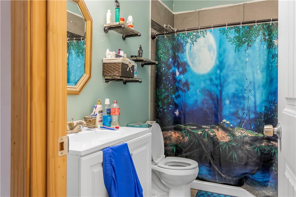 235 Brooks Road Pendergrass, GA 30567 - Photo 29 of 33 a bathroom with a sink toilet and shower curtain