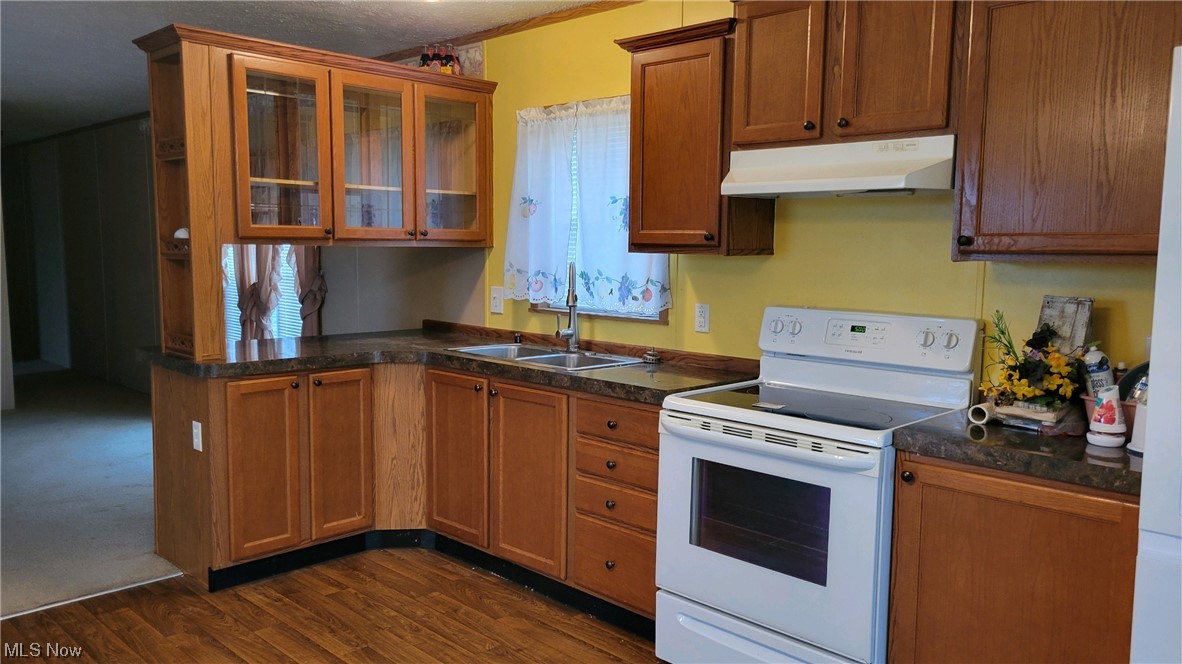 85 Rains Circle Zanesville, OH 43701 - Photo 5 of 15 Kitchen with dark hardwood / wood-style floors, white electric range oven, and sink