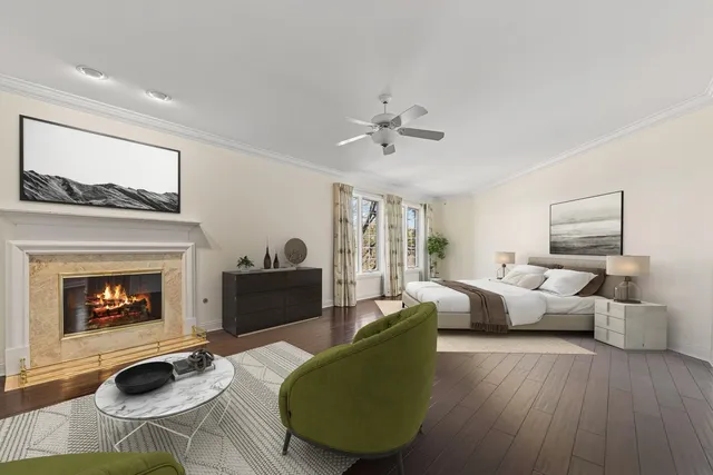 a view of a garden with an outdoor space