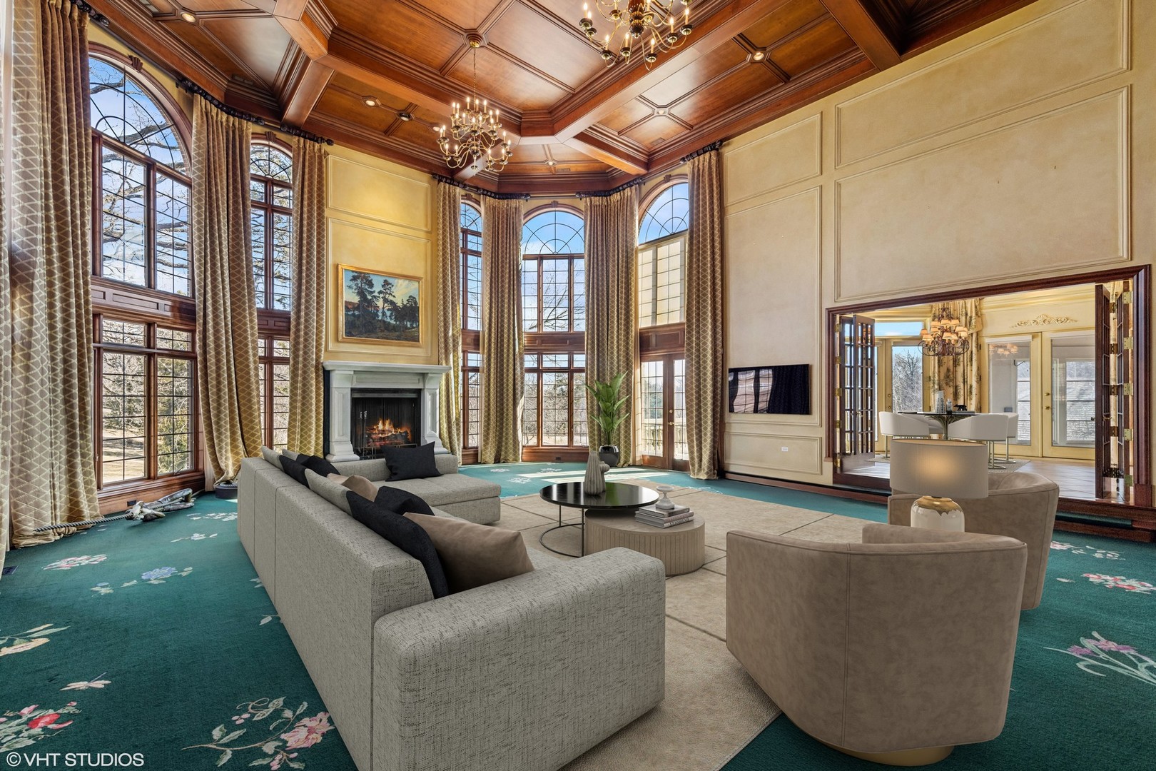 560 Oak Knoll Road Barrington Hills, IL 60010 - Photo 9 of 69 a living room with furniture fireplace and large windows