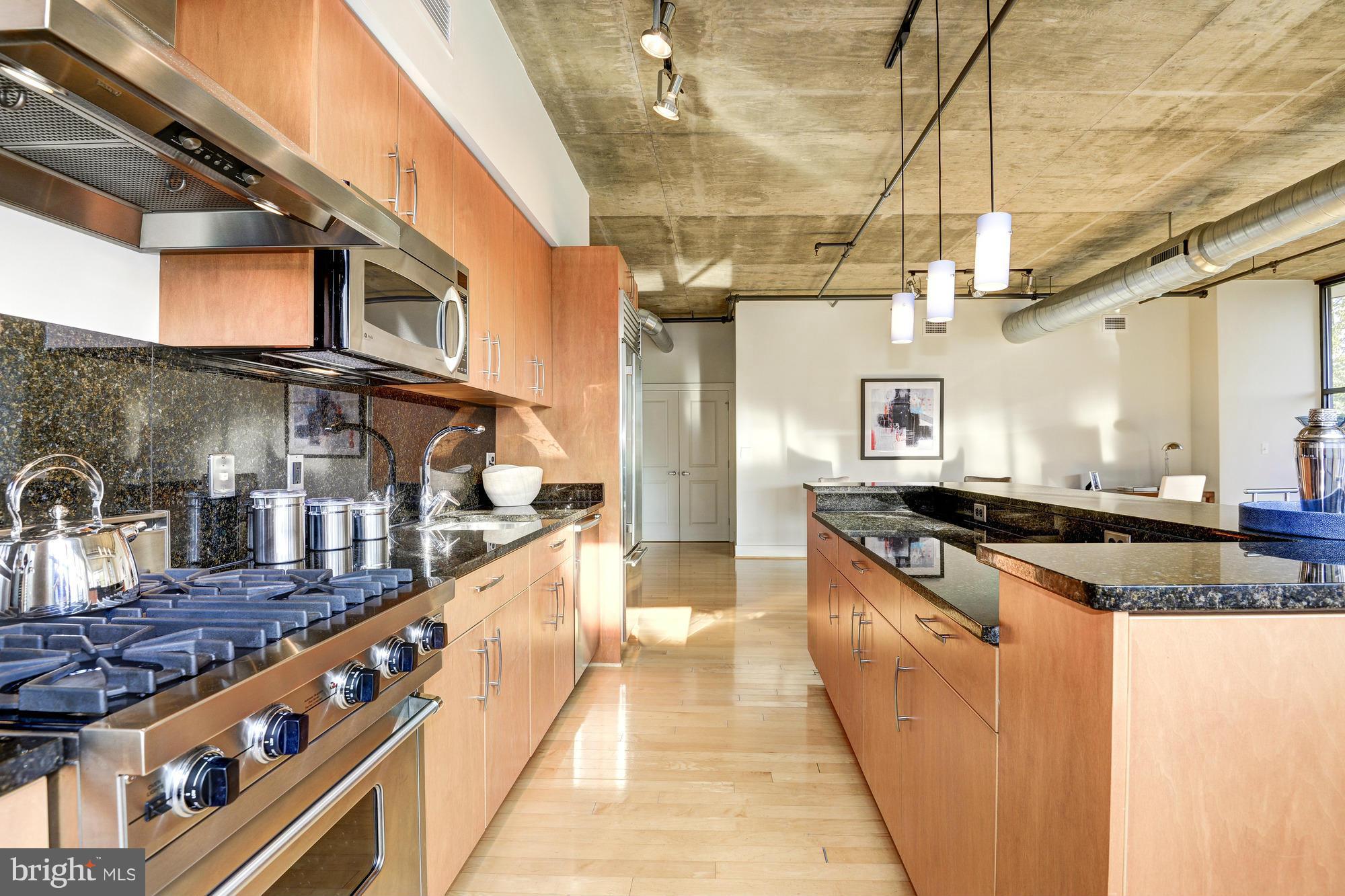 2301 Champlain Street Northwest, Unit 208 Washington, DC 20009 - Photo 14 of 30 a large kitchen with stainless steel appliances granite countertop a stove and a sink