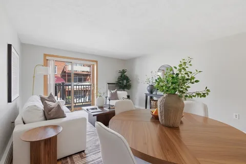 a living room with furniture potted plant and a window