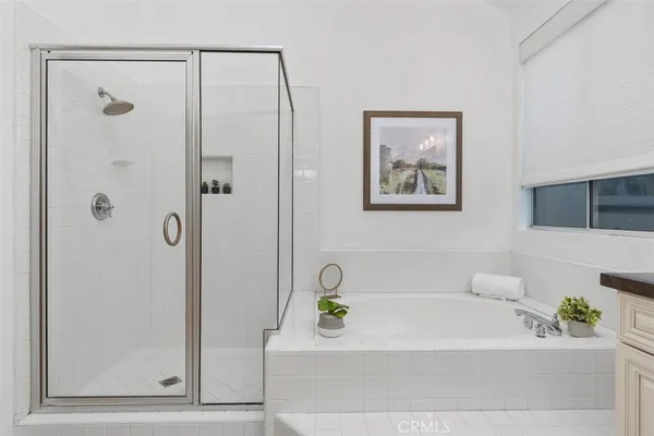a bathroom with a bathtub and a shower