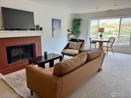 a living room with furniture and wooden closet