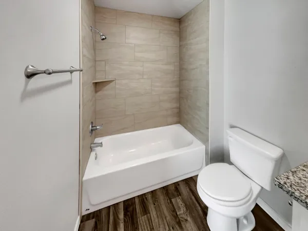 a bathroom with a sink a toilet and a bathtub