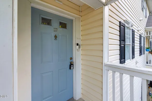 a view of a balcony from door