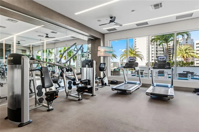 a view of a room with gym equipment