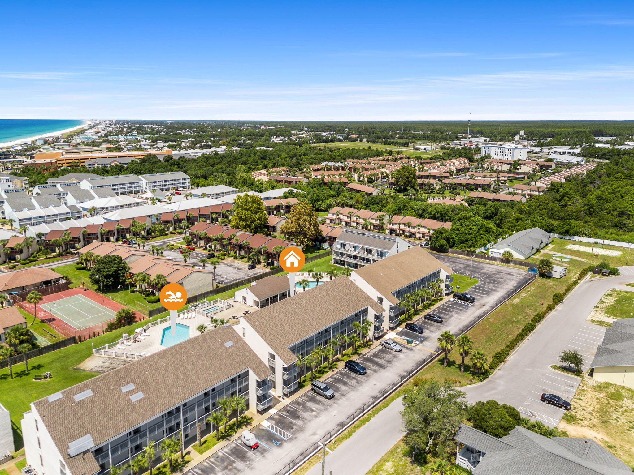17614 Front Beach Road, Unit D13 Panama City Beach, FL 32413 - Photo 42 of 46 an aerial view of residential houses with outdoor space