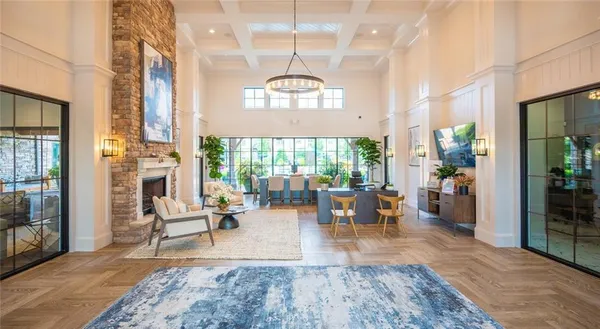 a view of a living room and dining room