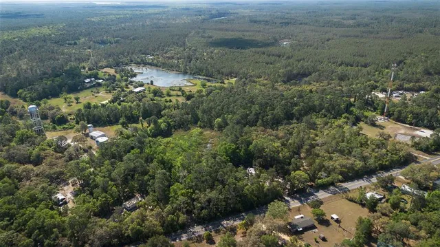 a view of a lake with a forest