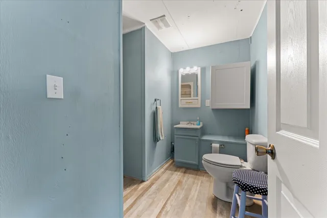 a bathroom with a toilet a sink and mirror