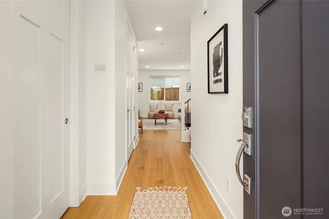 a view of a bathroom from the hallway