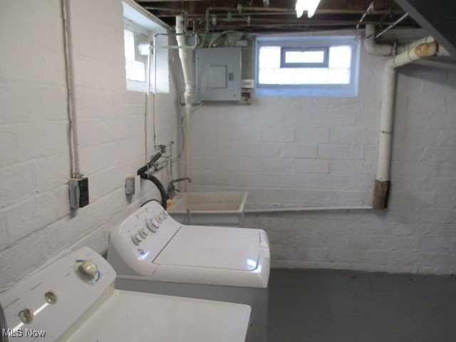 3703 Bainbridge Road Cleveland Heights, OH 44118 - Photo 16 of 16 Laundry area with electric panel and washing machine and dryer