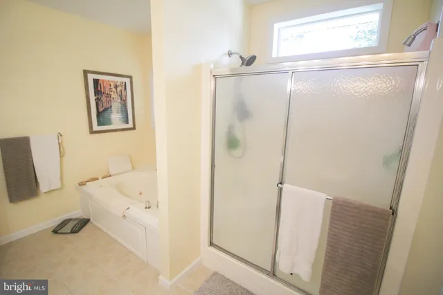 a bathroom with a bathtub and a shower