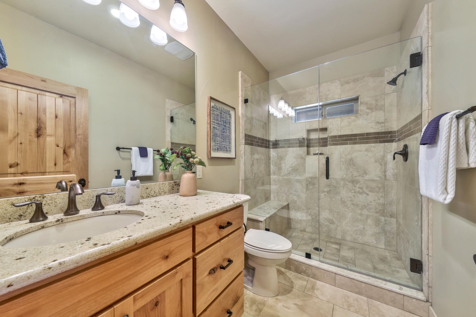 14152 Ski View Loop Truckee, CA 96161 - Photo 21 of 28 a bathroom with a granite countertop sink toilet and shower
