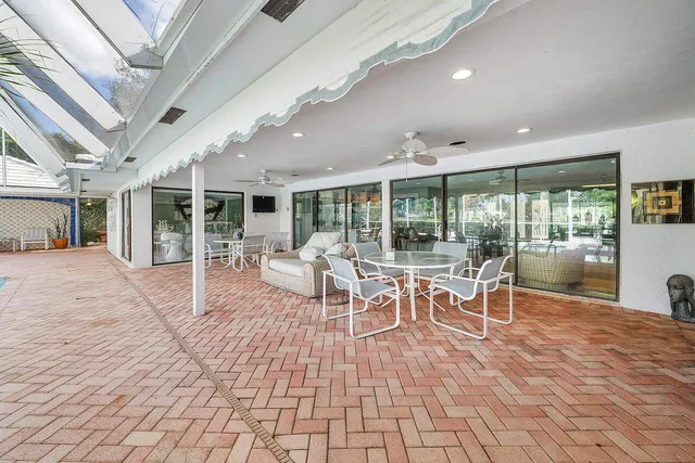 a view of a golf course with a big yard