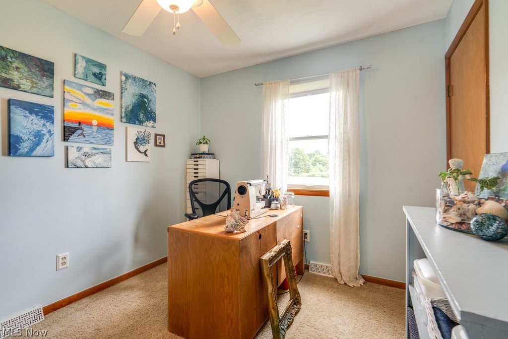 531 Porter Road Atwater, OH 44201 - Photo 19 of 44 Home office with light carpet and ceiling fan