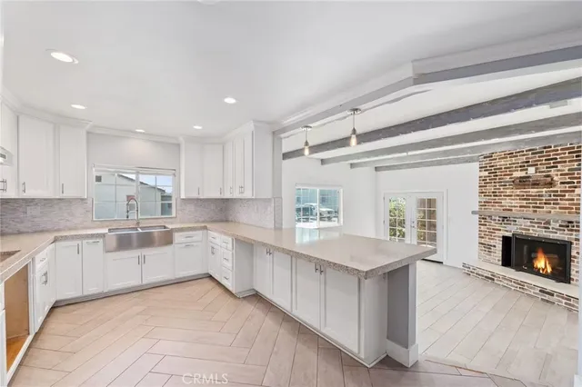 a large kitchen with a lot of counter space