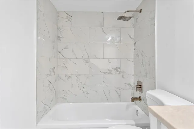 a bathroom with a bathtub