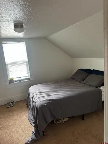 a bedroom with a bed and window