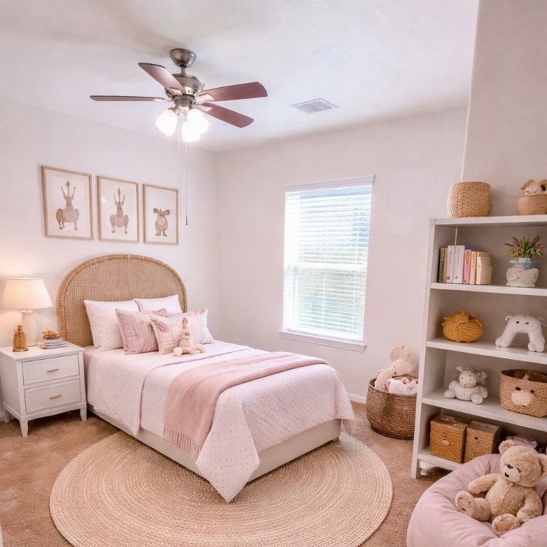 8626 Willet Street Baytown, TX 77521 - Photo 21 of 29 a bedroom with a bed and a chandelier