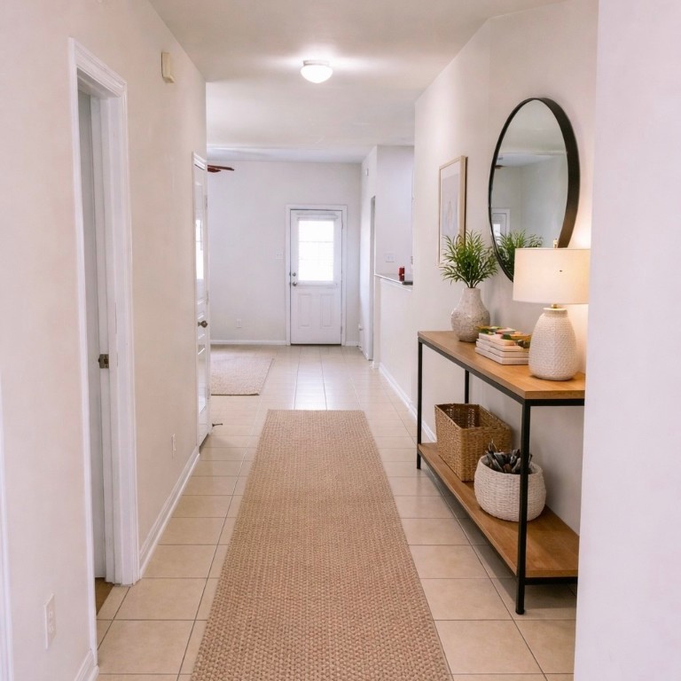 8626 Willet Street Baytown, TX 77521 - Photo 3 of 29 a view of a hallway with wooden floor and furniture