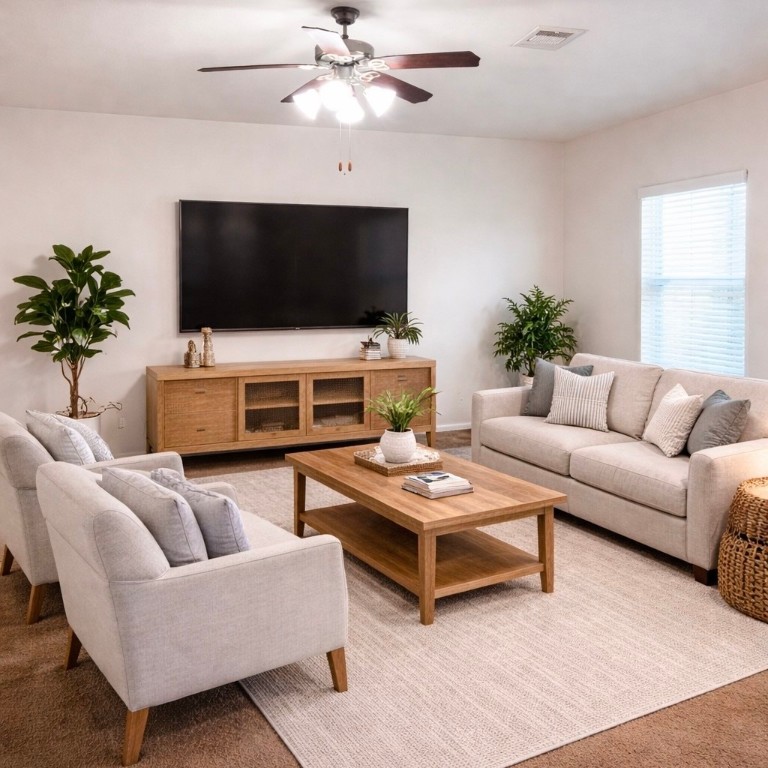 8626 Willet Street Baytown, TX 77521 - Photo 8 of 29 a living room with furniture a flat screen tv and a potted plant