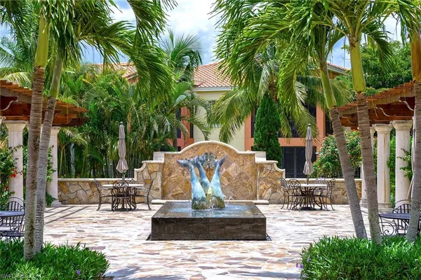 an outdoor view with patio
