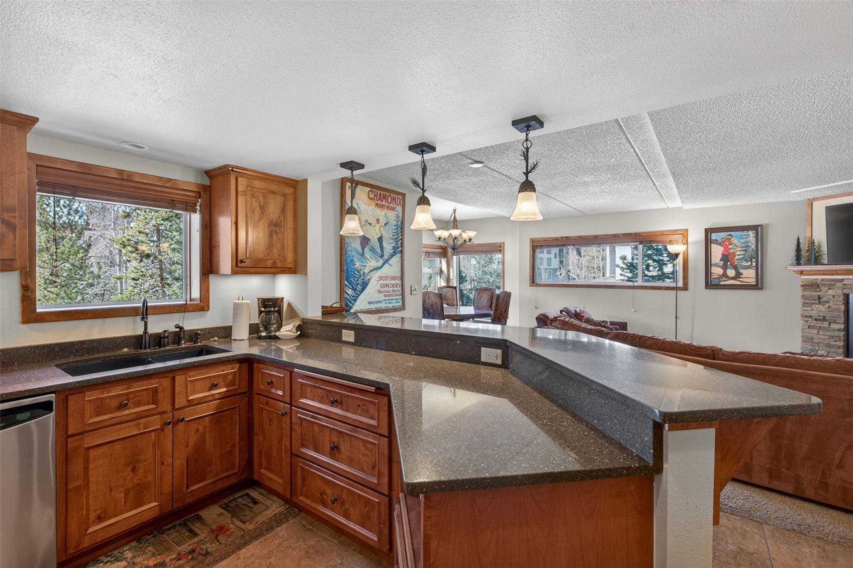 800 Copper Road, Unit 210 Copper Mountain, CO 80443 - Photo 15 of 40 Combined Kitchen Living Dining Room Combo, with updated kitchen and fireplace