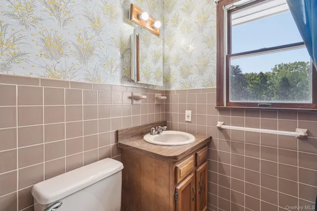 a bathroom with a sink a toilet and a mirror
