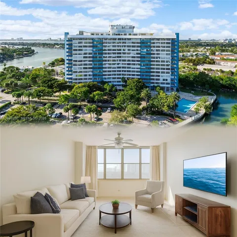 a view of a lake from a balcony with couches