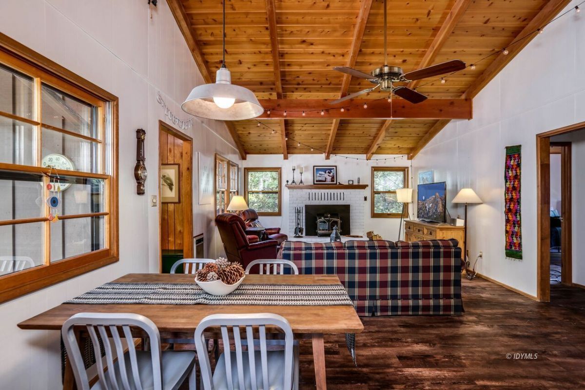 25405 Seneca Road Idyllwild, CA 92549 - Photo 22 of 61 a view of a dining room with furniture window and wooden floor