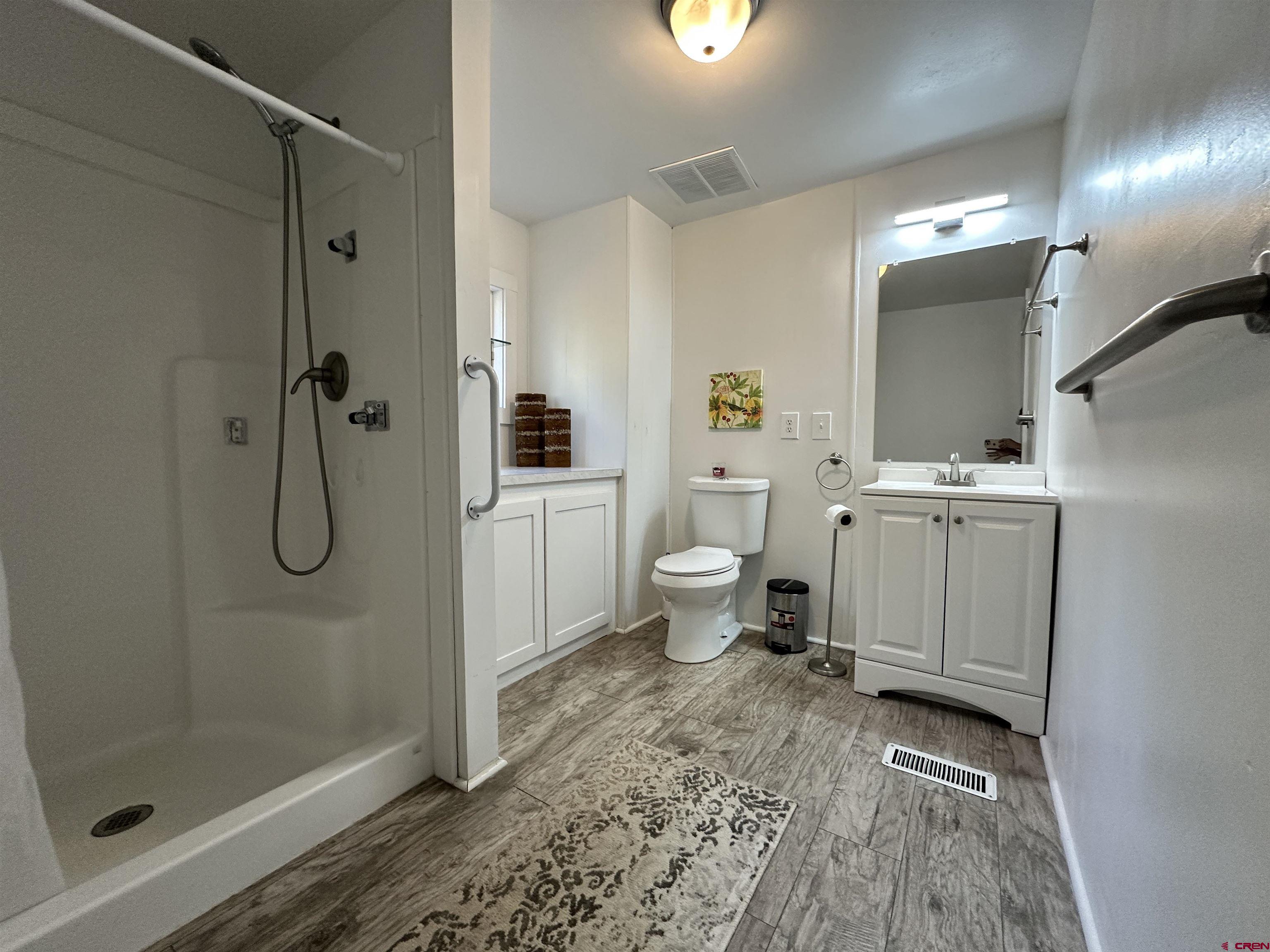 468 Rio Grande Road South Fork, CO 81154 - Photo 16 of 43 a bathroom with a granite countertop toilet sink and shower