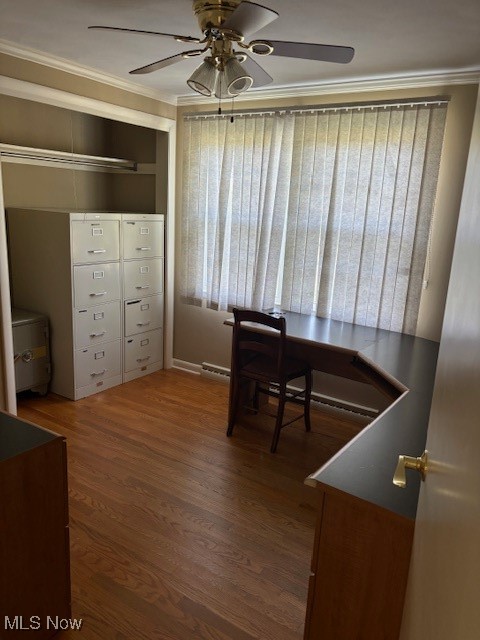 3620 Rambo Avenue Alliance, OH 44601 - Photo 12 of 14 Office area with plenty of natural light, ceiling fan, hardwood / wood-style floors, and ornamental molding