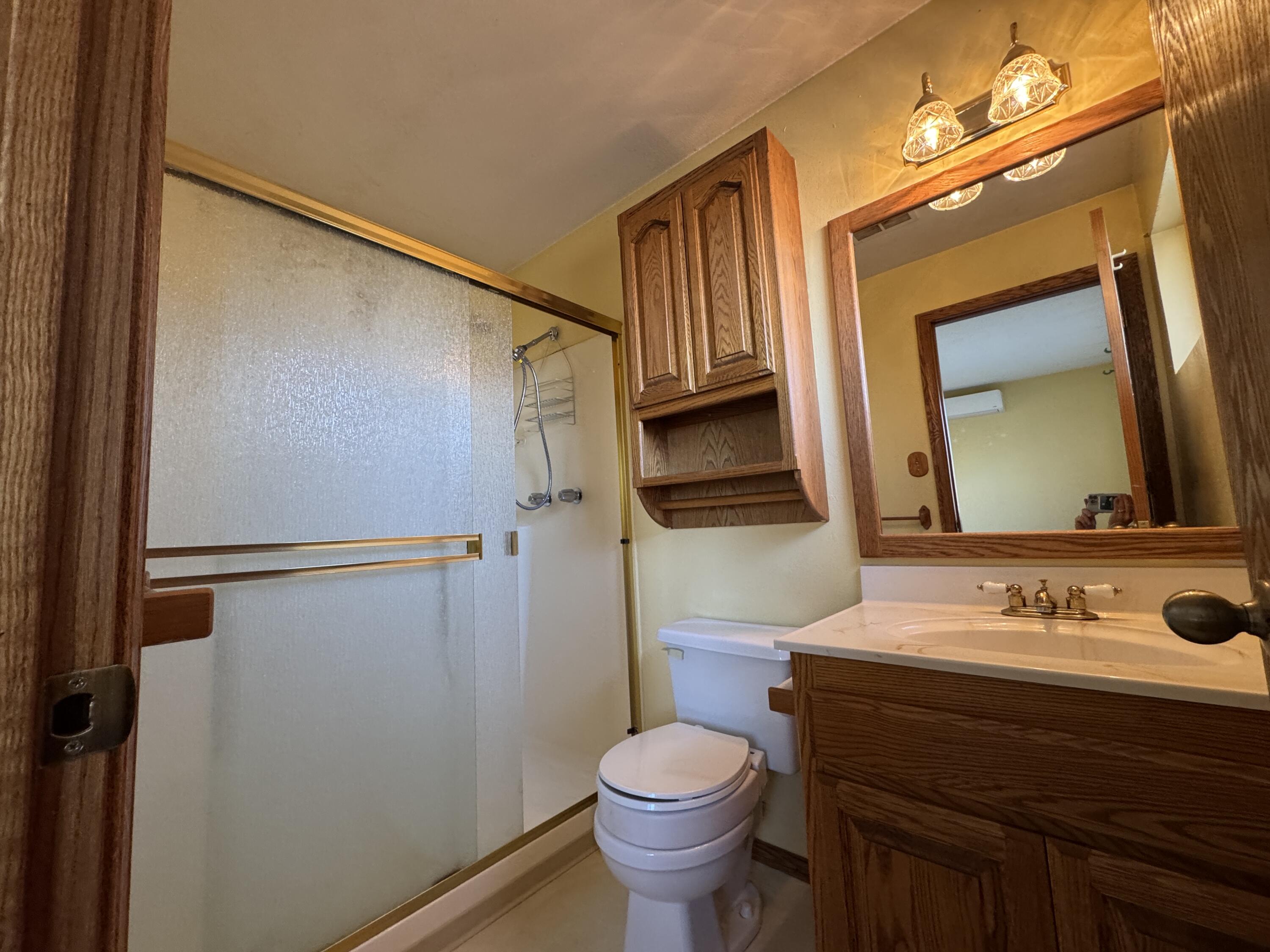 20525 Hudson Street Burney, CA 96013 - Photo 41 of 58 a bathroom with a sink a toilet a mirror and shower