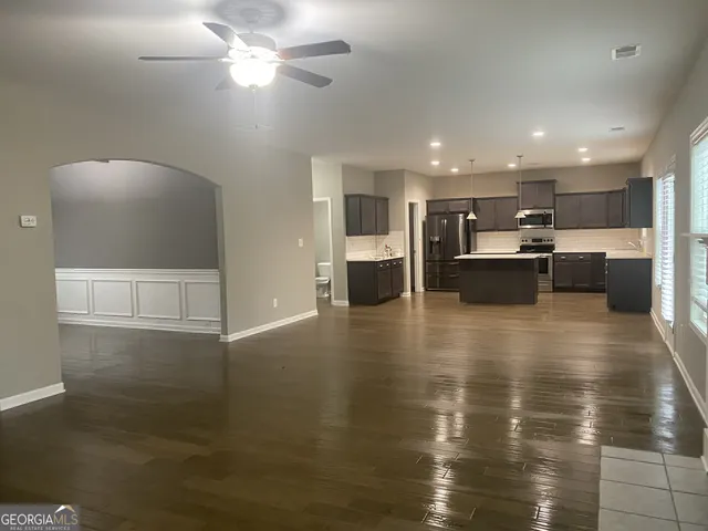 a view of kitchen and windows