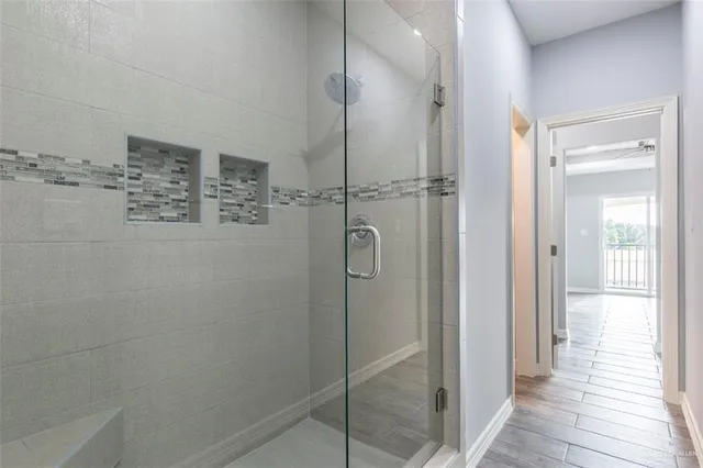 a bathroom with a shower