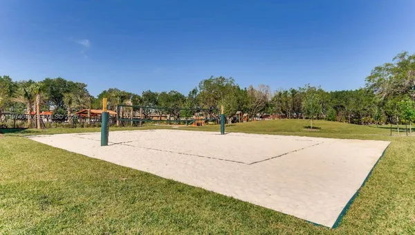 a view of a park with swings