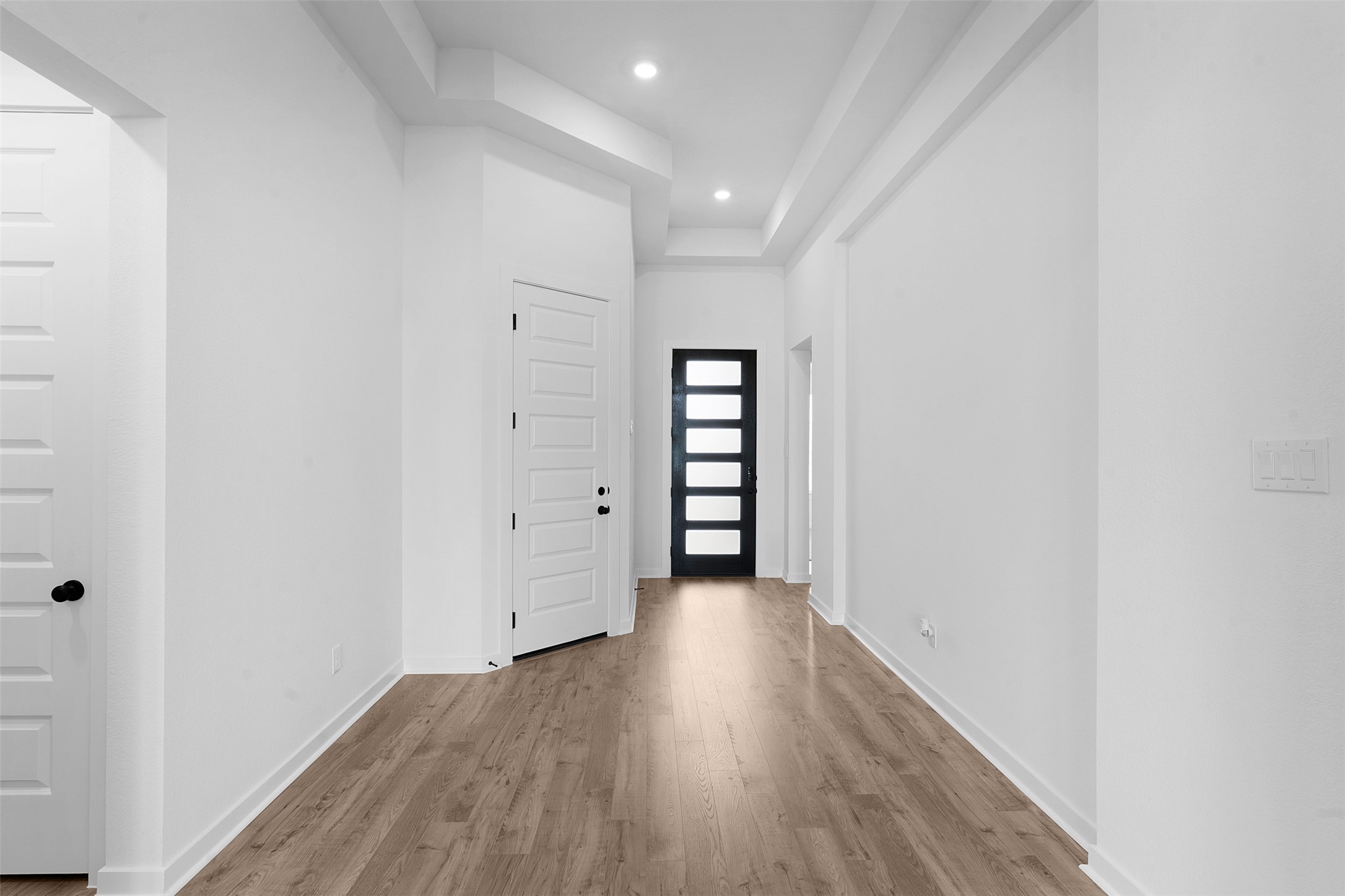 19504 Domino Champ Road Pflugerville, TX 78660 - Photo 3 of 24 Foyer featuring wood finished floors, recessed lighting, and a high ceiling
