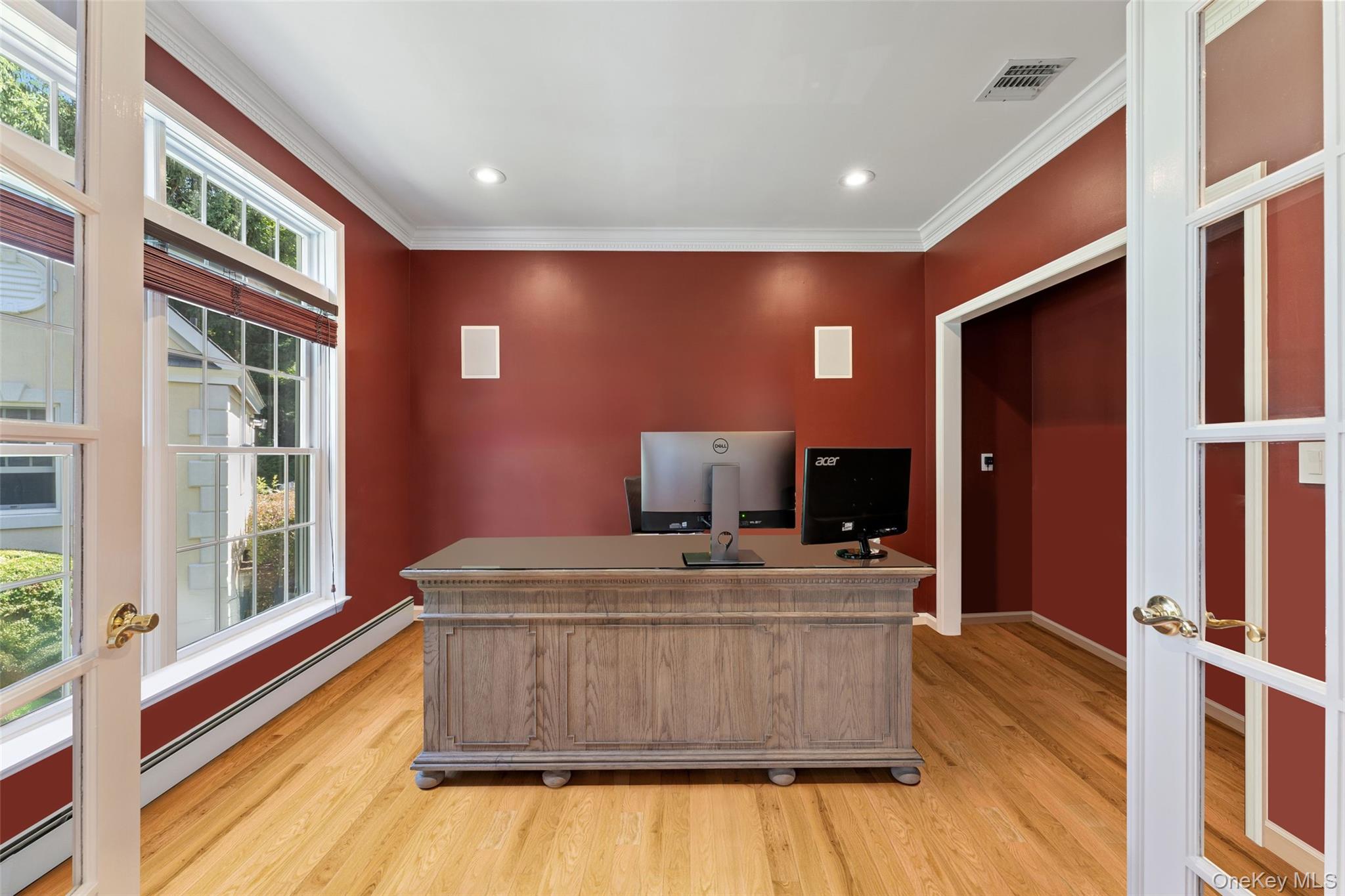 22 Perrin's Peak Road Stony Point, NY 10980 - Photo 28 of 47 Office area with crown molding, light wood-style floors, a baseboard heating unit, and recessed lighting