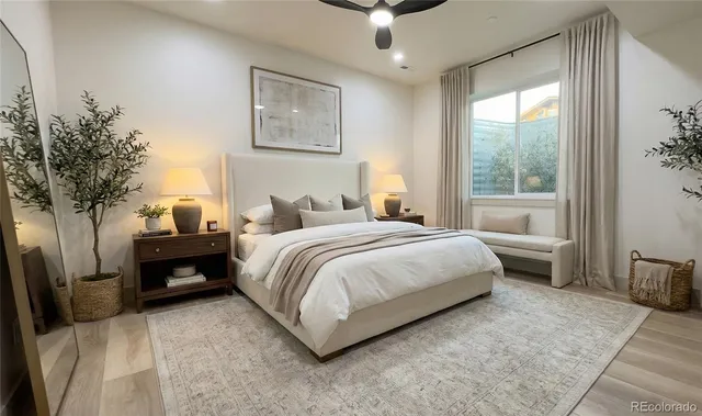 a bedroom with a bed and a walk in closet