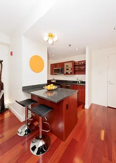 a living room with wooden floor