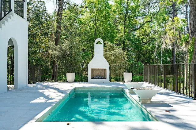 a view of a garden from a balcony