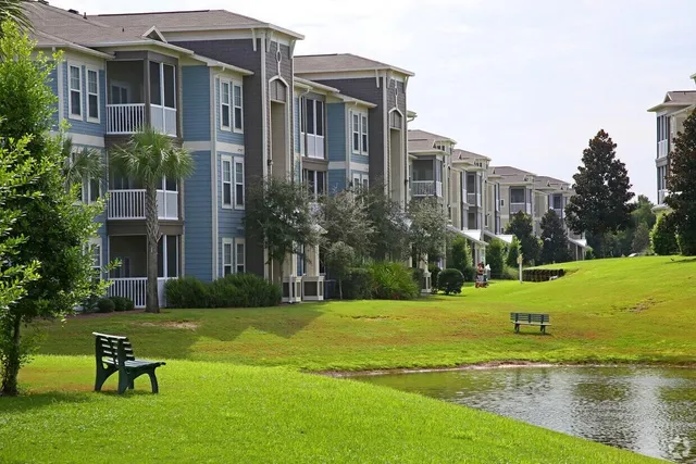 a front view of a multi story building