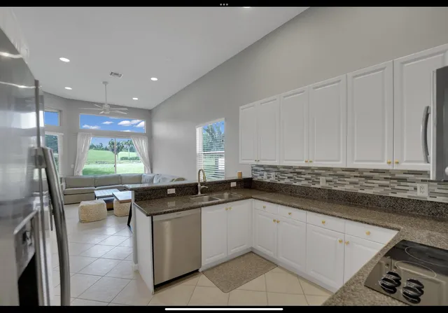 a kitchen with lots of counter top space