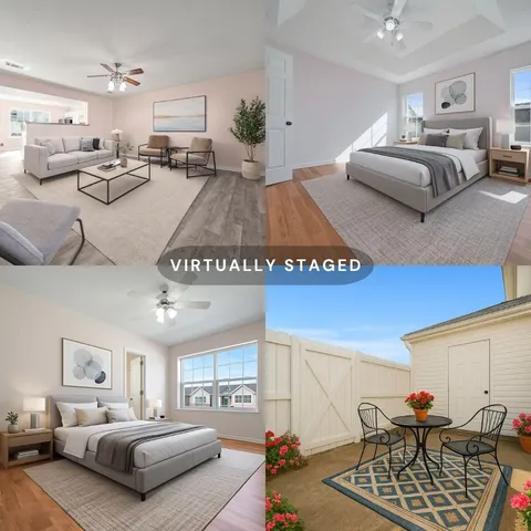 a bedroom with furniture and a chandelier