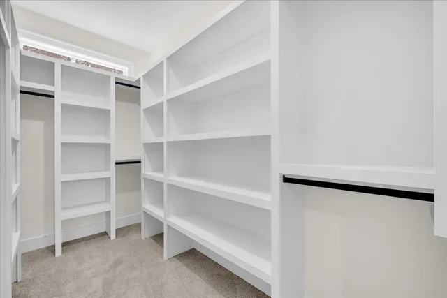 a view of walk in closet with empty racks