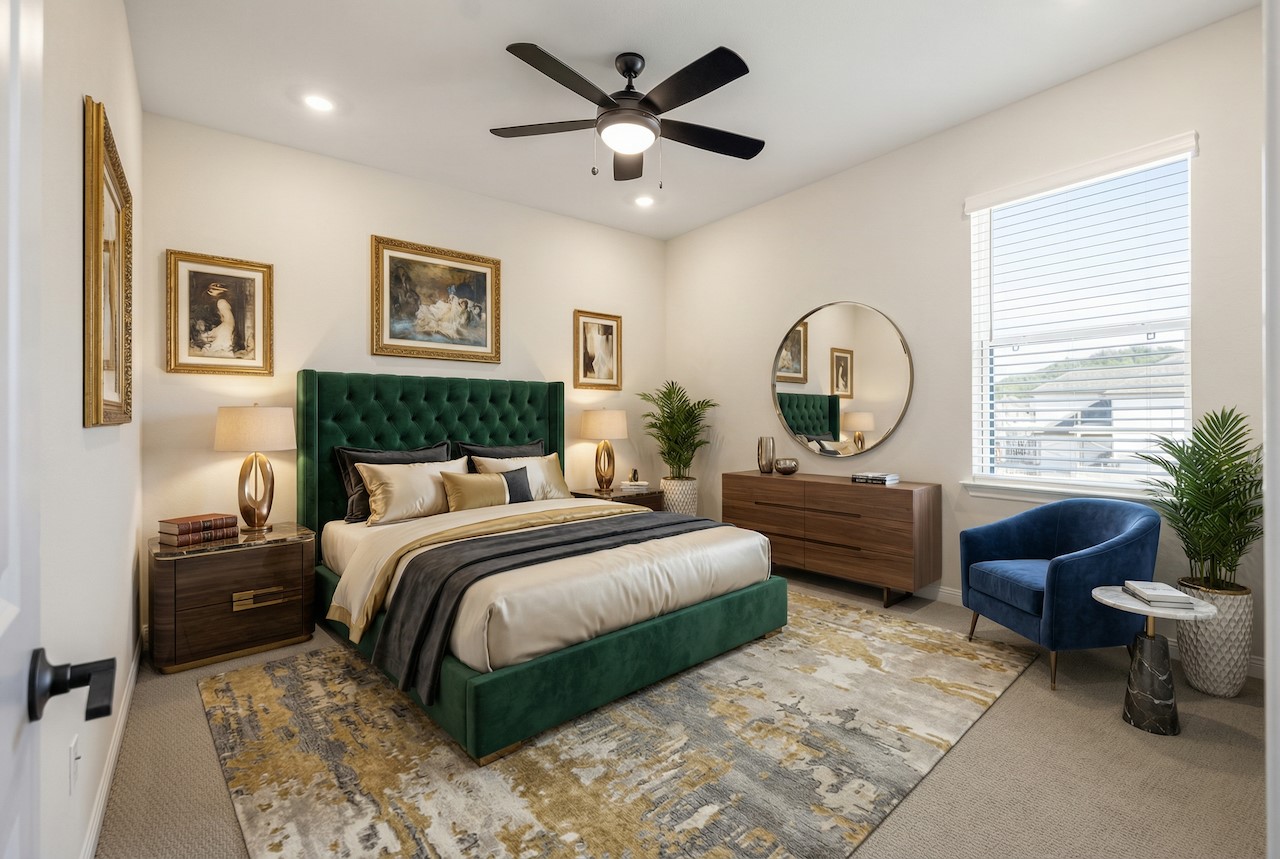 2660 Novara Trail Leander, TX 78641 - Photo 12 of 25 a bedroom with a bed a couch and a large window