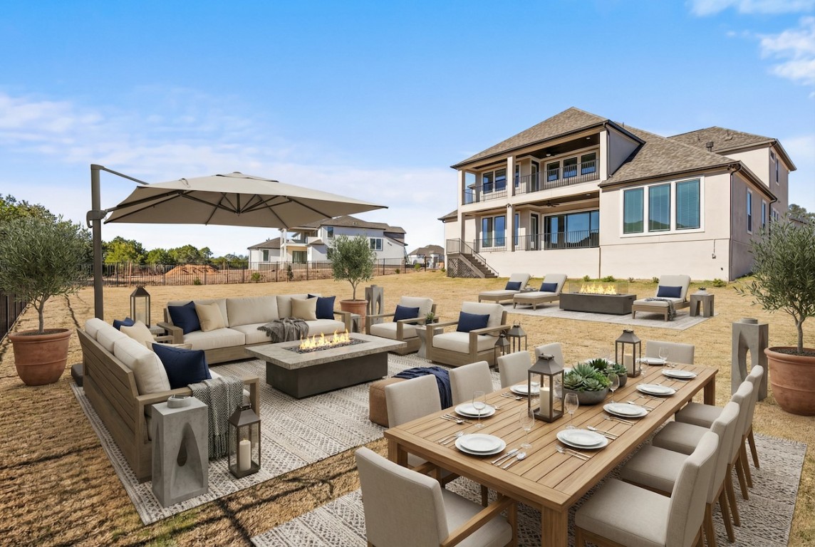 2660 Novara Trail Leander, TX 78641 - Photo 15 of 22 Patio / terrace with an outdoor living space with a fire pit, a patio area, and outdoor dining area